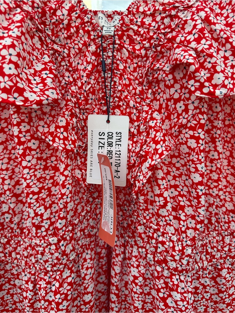 Skies Are Blue Red Floral Ruffle Neck Maxi - Picture 2 of 4